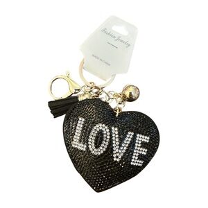 Black Heart Keychain with Rhinestone 'LOVE'‎